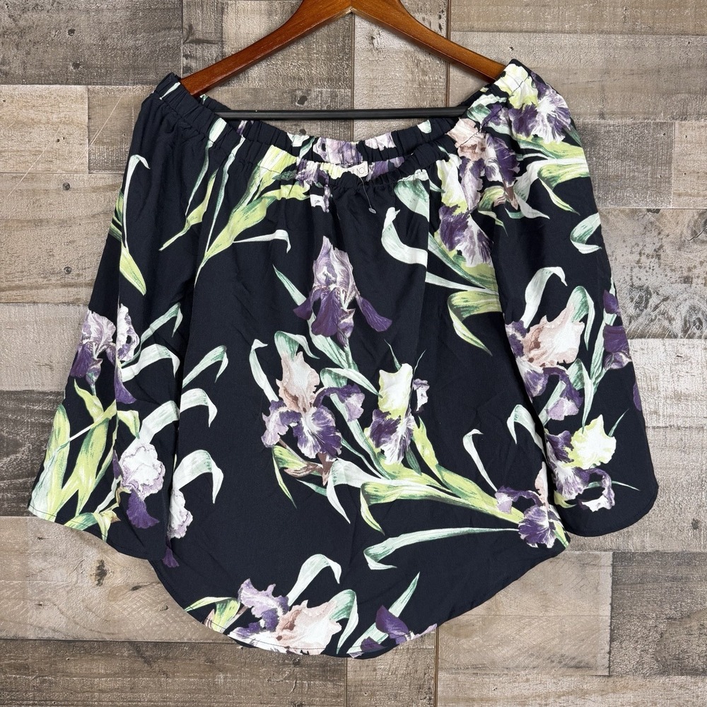 Eliane Rose Women's Floral Off The Shoulder Flowy Boho Blouse Top Iris Size XS